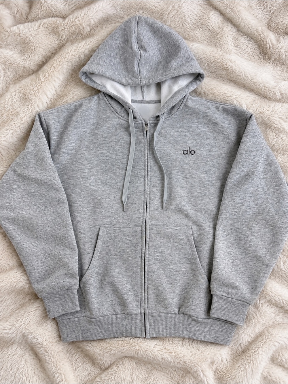 ALO Yoga Light Gray Full-Zip Hoodie Sweatshirt • Unisex